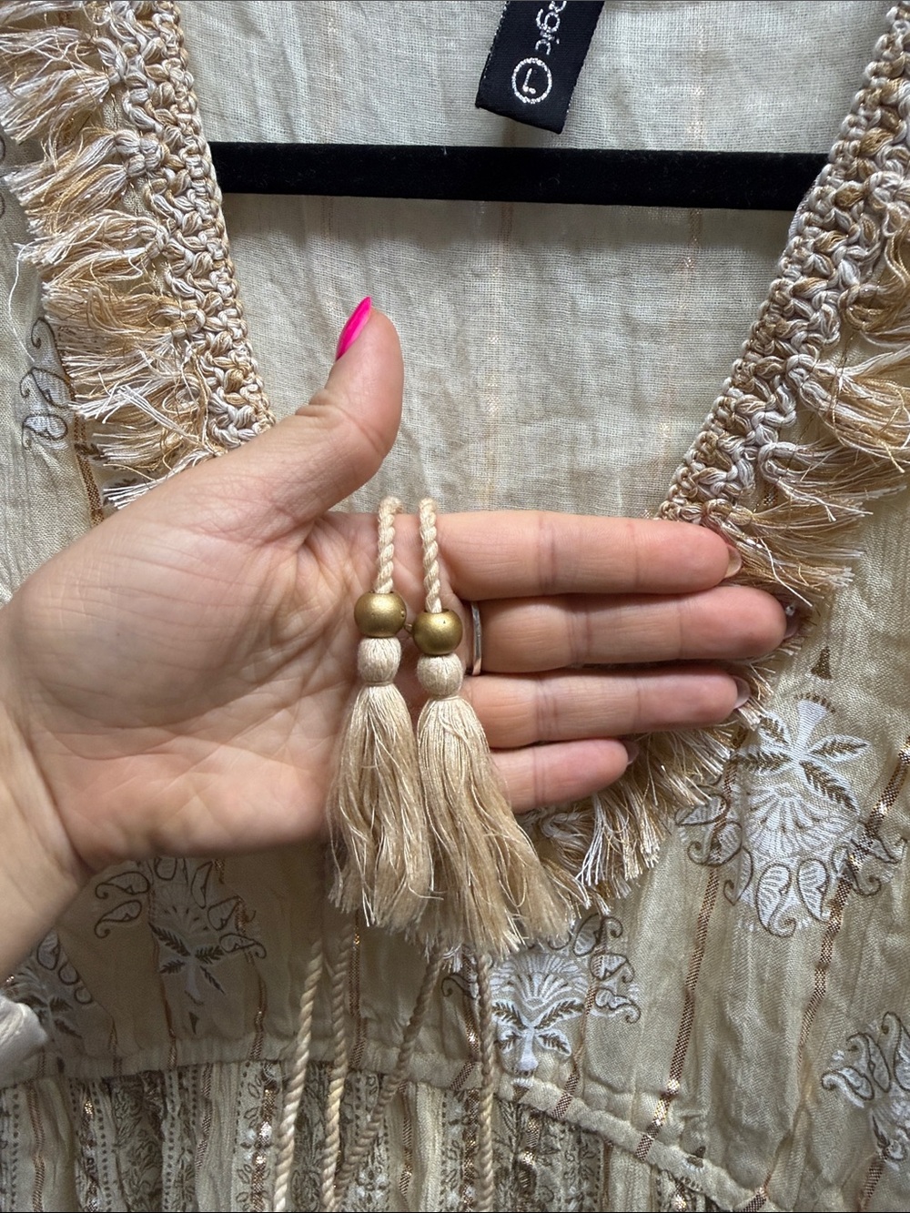 Me 2 Magic by Anthropologie Metallic Lurex Gold Boho Maxi Dress NWOT Size Large - Picture 3 of 8
